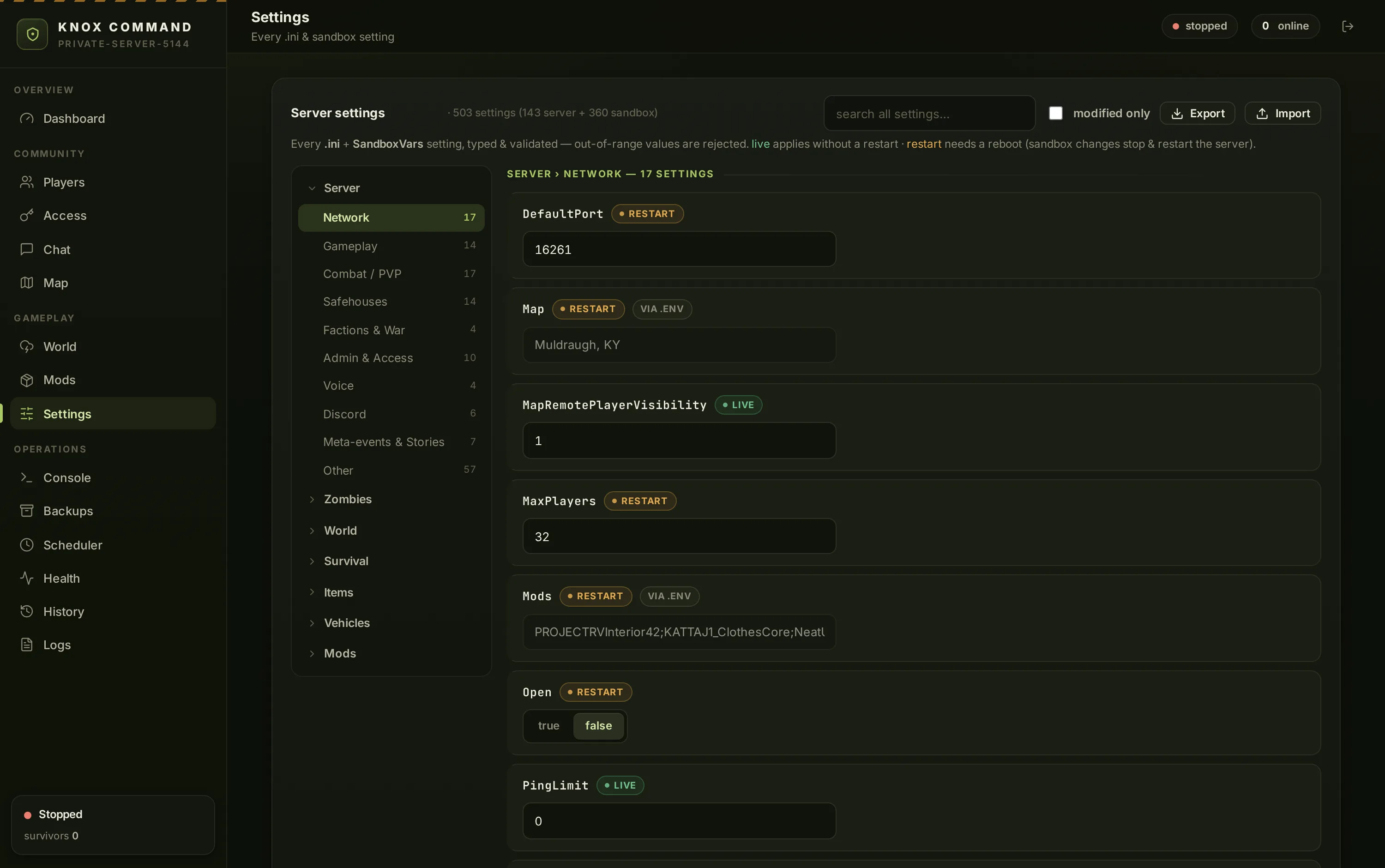 Settings editor